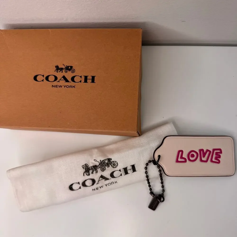 Coach x Keith Haring Love Keychain White Pink Leather Fob Valentine's Day NEW